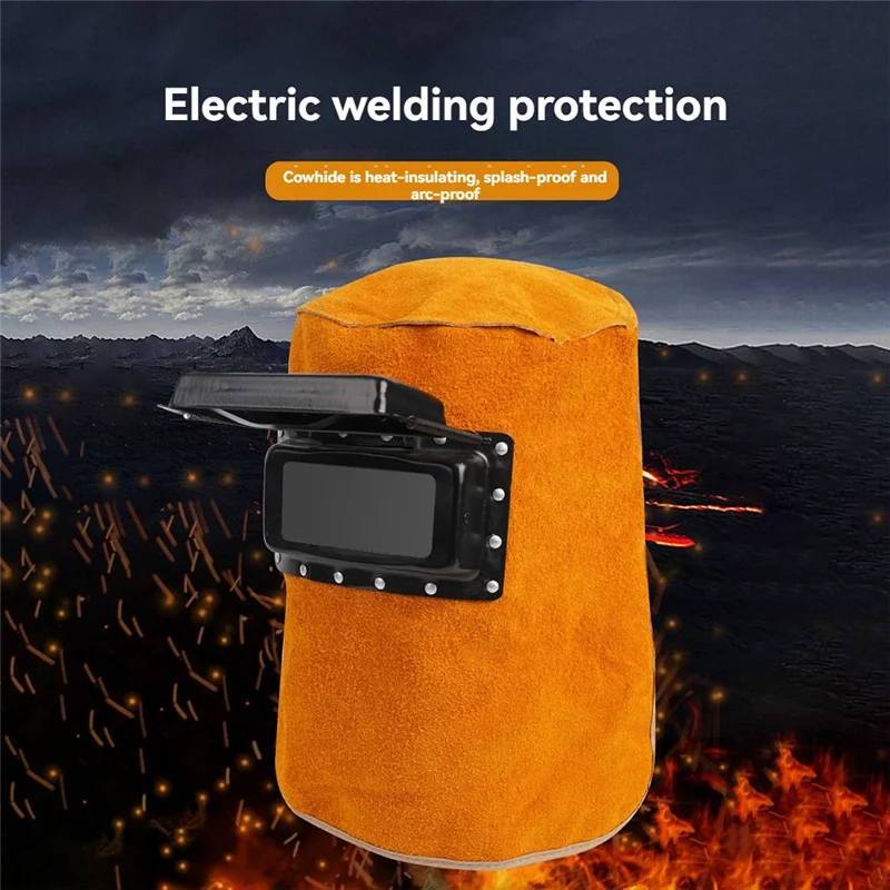 AT21-Welding Protective Gear: Leather Helmet With Flip Lens, Grinding Shield And Flame Resistant Face Cover - 3