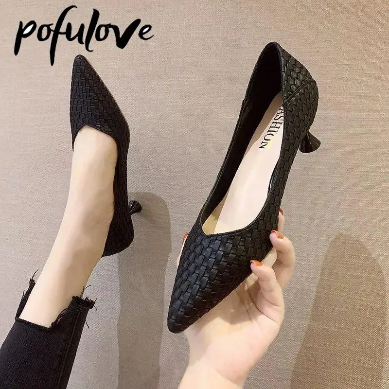 Women Pumps Fashion Office Lady Mid Heels Shoes Woman Thin Heel Female Autumn Spring Work Shoes Pointed Single Shoes