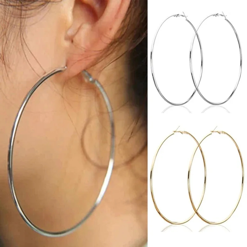 2pcs 30-100mm Circle Hoop Earrings Women Men Stainless Steel Ear Ring Fashion Jewelry Gift Nightclub DJ