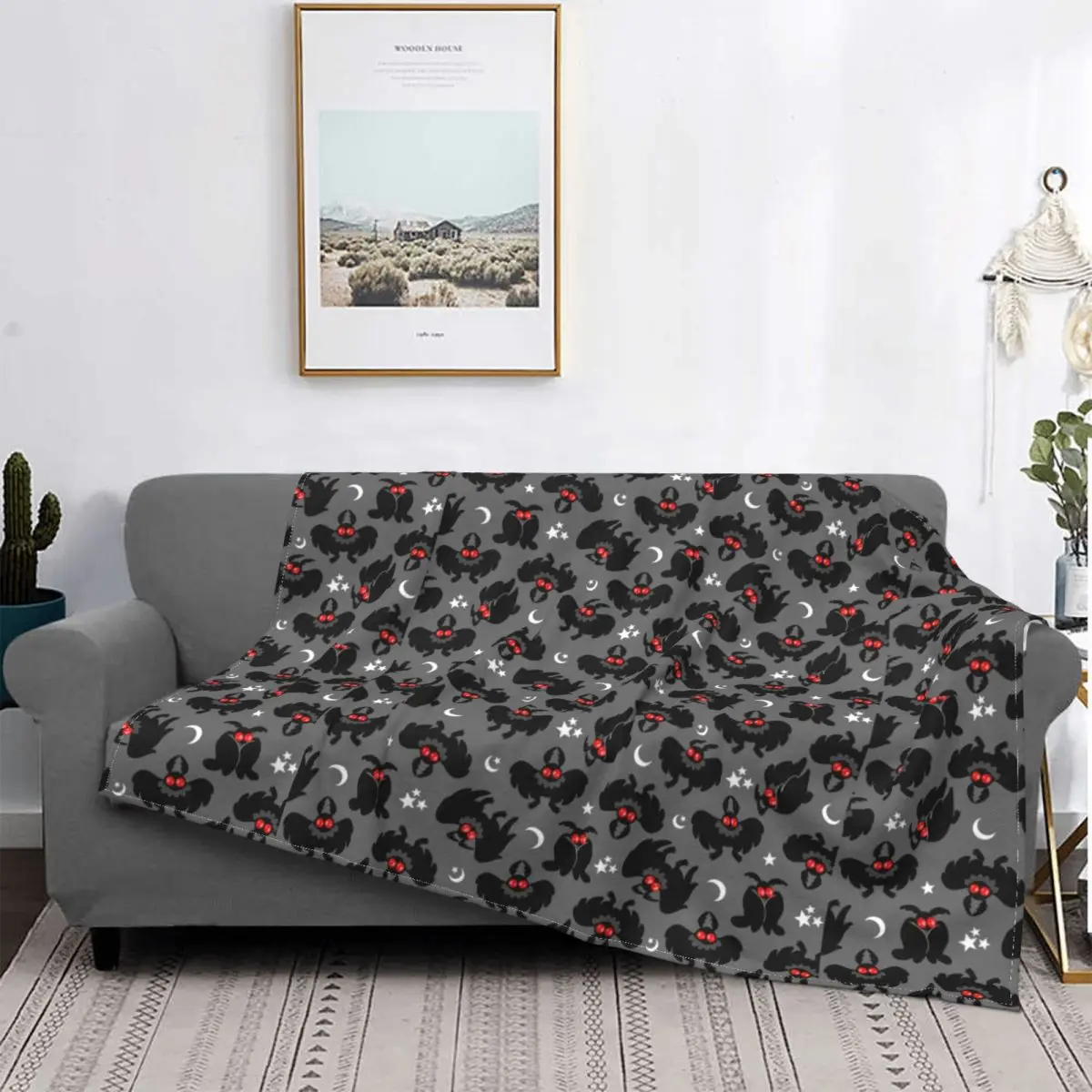 Cute Cryptids Mothman Pattern Knitted Blankets Flannel Throw Blanket Home Couch Portable Soft Warm Bedspread