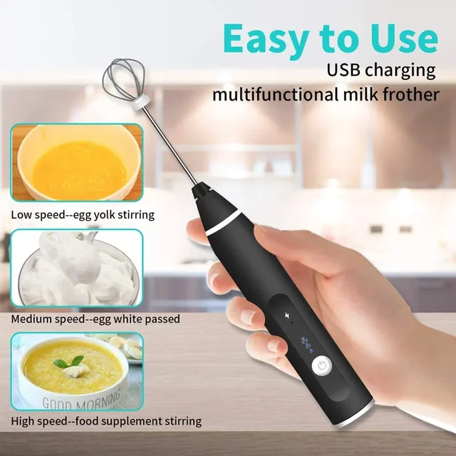 Montalatte portatile per schiuma, miscelatore per caffè ricaricabile tramite USB, mini frullatore regolabile a 3 velocità per la cucina domestica 4