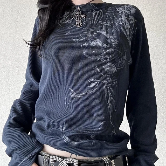 T-shirt manches longues pour femmes, Y2k, fée Grunge, Vintage, imprimé graphique, hauts pour adolescentes, vêtements esthétiques Grunge, Streetwear 1
