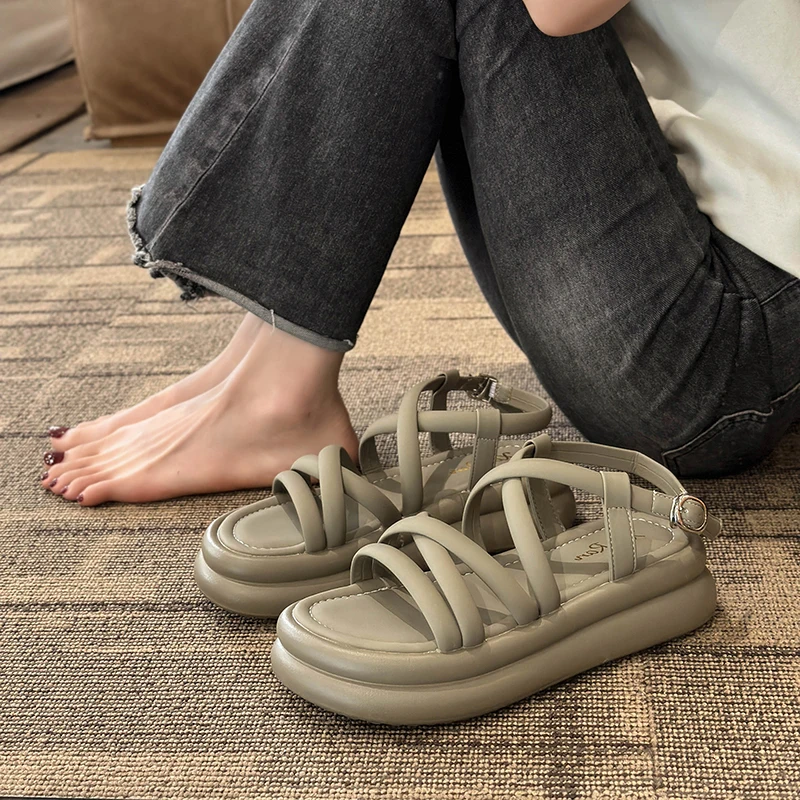 Beach Sandal Woman Luxury Female Shoe Summer Med Soft Clogs Wedge Girls Medium New Platform Velvet Fashion Gladiator Comfor