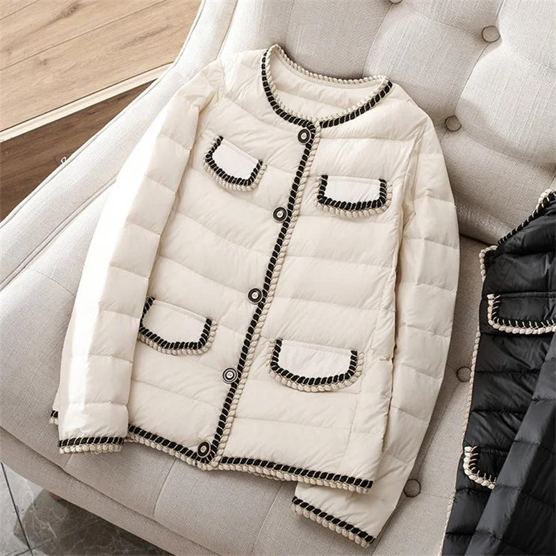

White duck down jacket women's 2022 autumn winter new single-breasted casual jacket