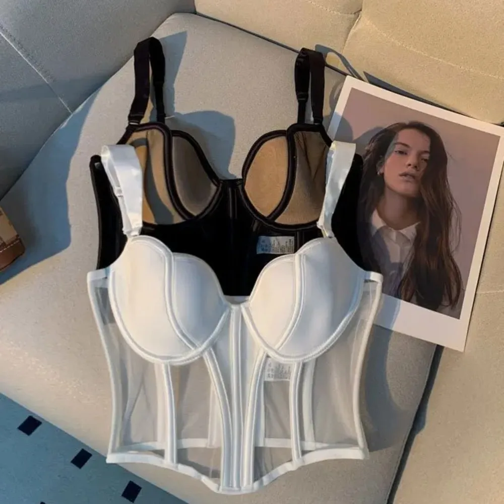 

Женская сексуальная сетчатая одежда, корсет, укороченный топ, обтягивающий сексуальный бюстгальтер, белое черное нижнее белье, сексуальные бюстгальтеры, женская одежда