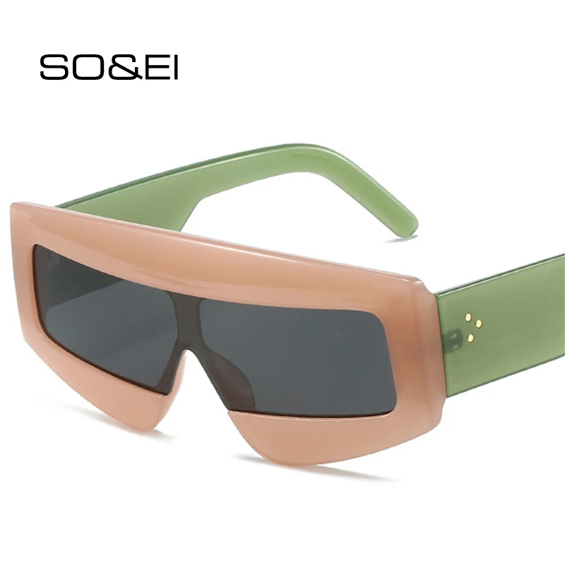 

SO&EI Fashion Polygon Square Women Sunglasses Vintage Brand Designer Jelly Color Shades UV400 Men One Piece Rivets Sun Glasses