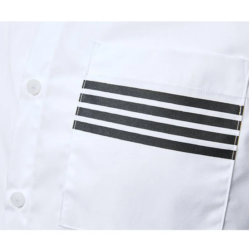 Men's Shirt 2022 New Spring Summer Pocket Male Casual Letter Striped Shirt Korean Style White Black b29