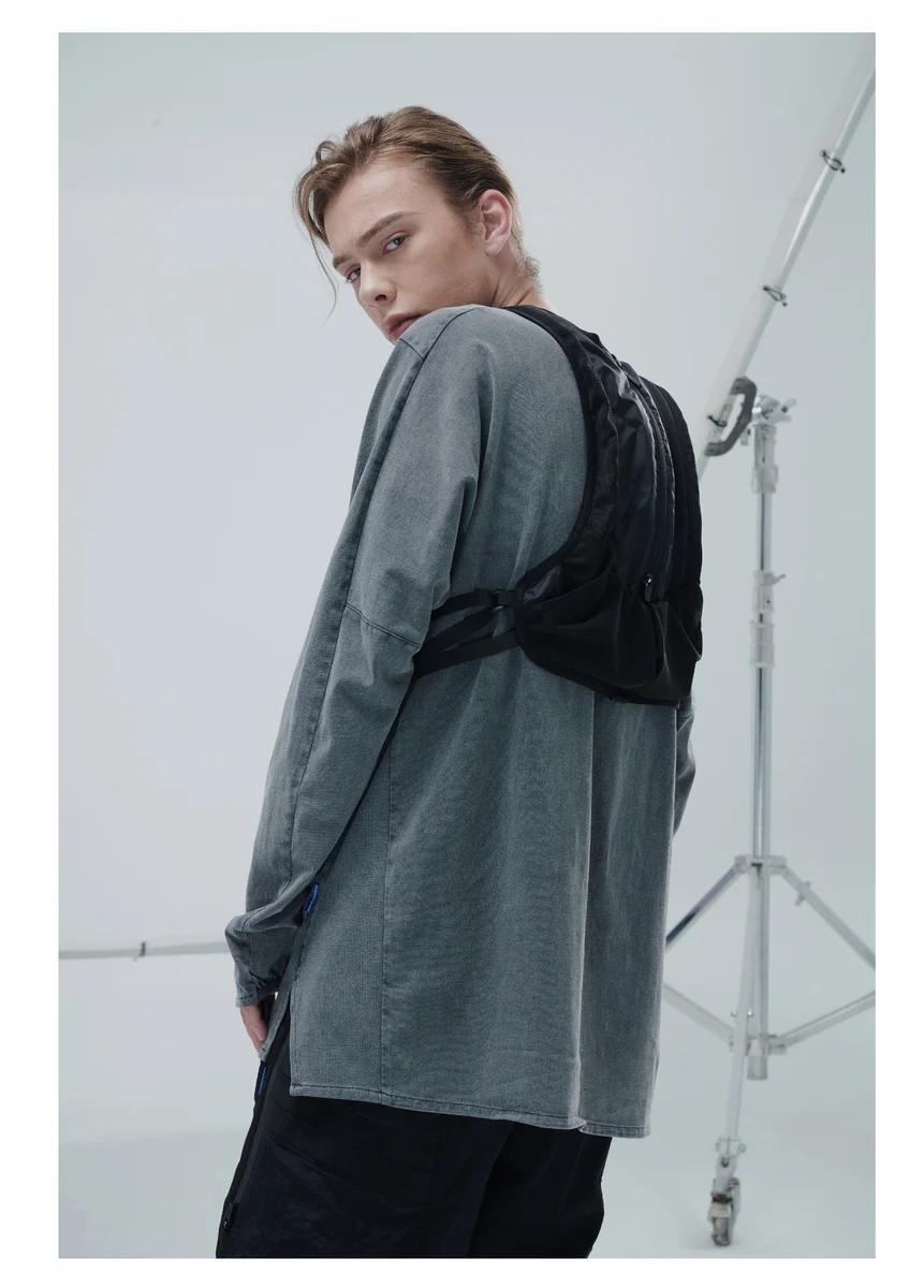 Reindee Lusion 21aw  Split hem base longsleeve shirt dyed cotton secured pocket techwear ninjawear