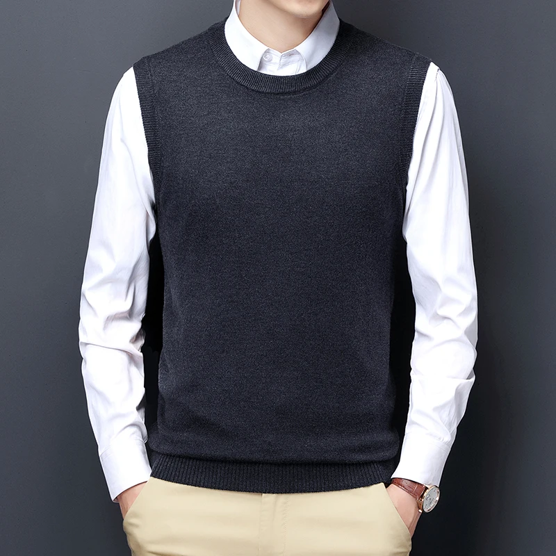 Men Sweater Vest Korean Round Neck Business Casual Fitted Version Black Light Grey Sleeveless Knitted Vest Top Male Brand men sweater vests mens knitted vest