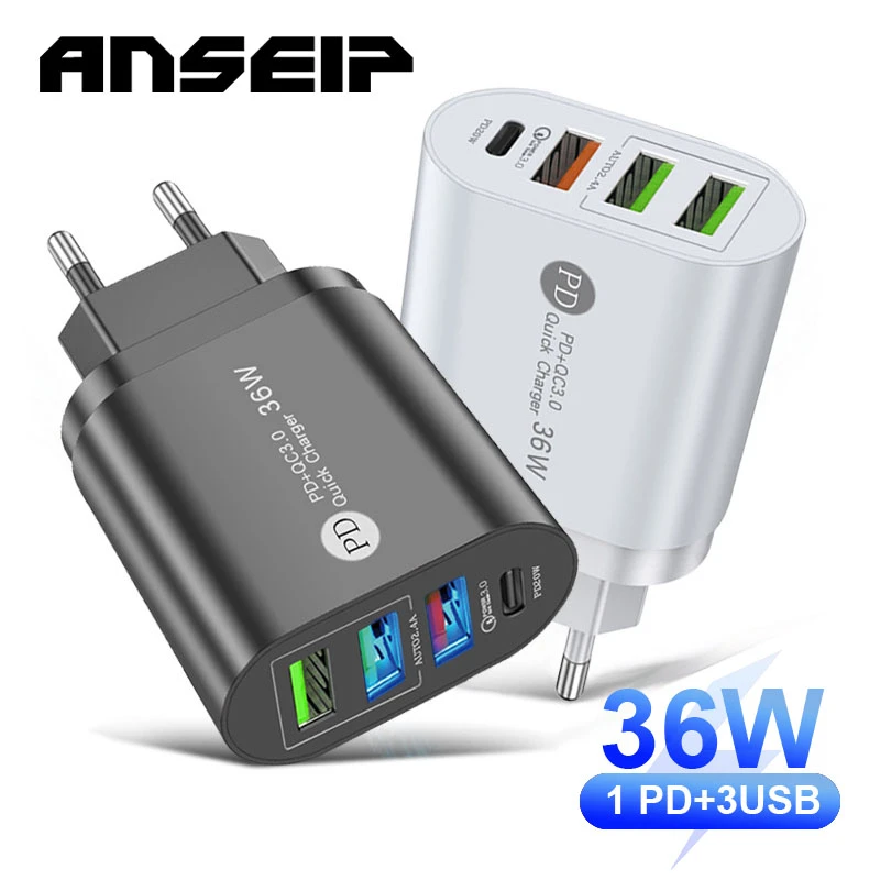 ANSEIP 36W Type c charger USB PD Quick Charge 3.0 for iPhone 13 12 11 Wall Fast charger adapter for iPhone Xiaomi Huawei Samsung phone charger