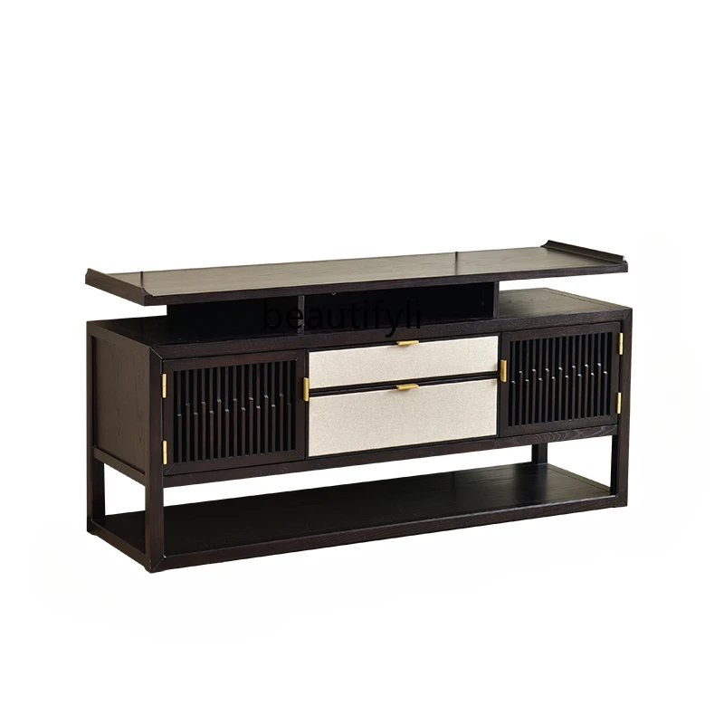 

Entrance Cabinet Sideboard Cabinet New Chinese Style Solid Wood Living Room Low Wall Cabinet Floor Standing Storage Cabinet