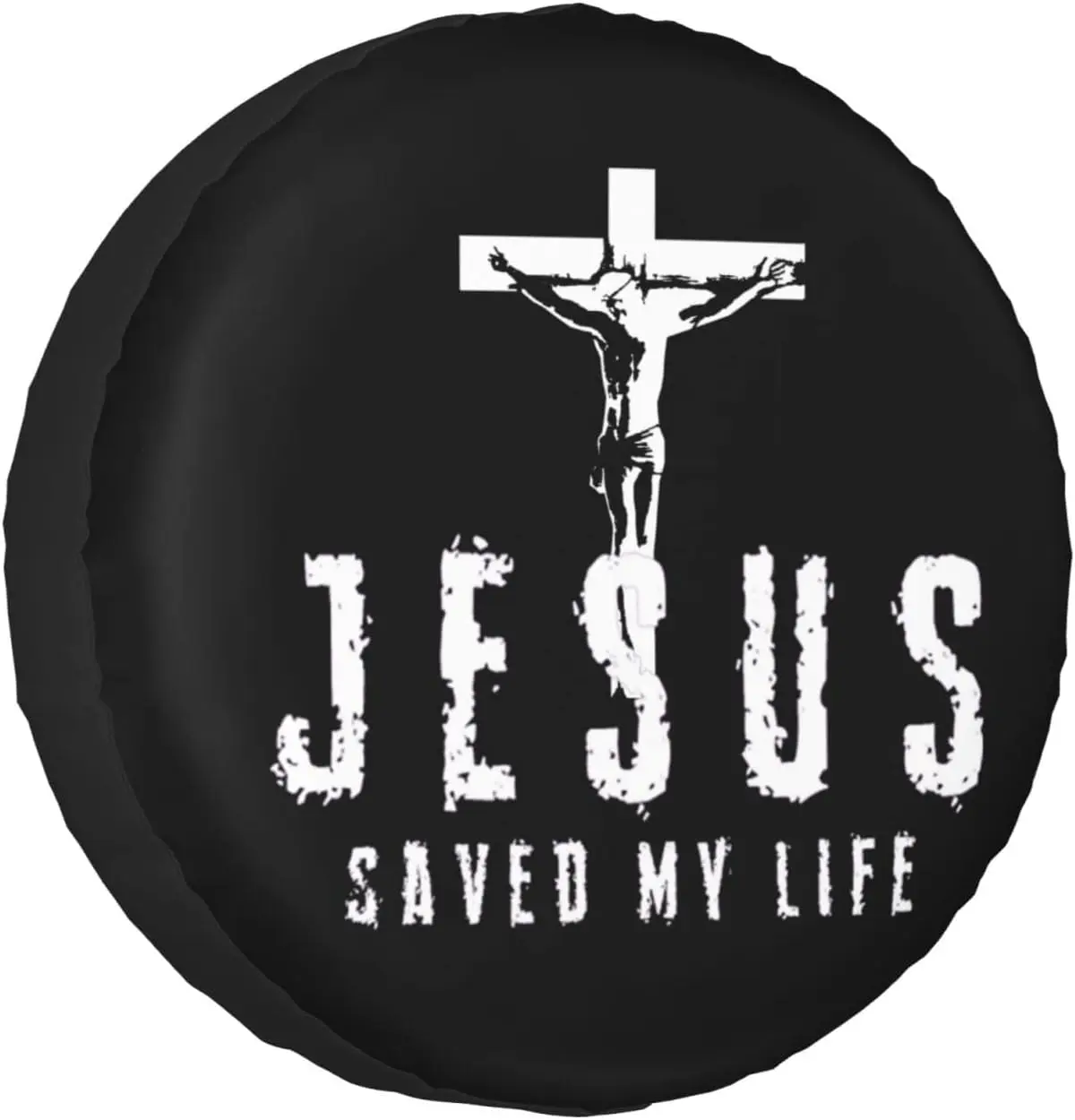 

Christian Jesus Saved My Life Cross Car Tire Cover Wheel Protectors Water Dustproof Universal Fit for SUV Truck Camper Travel