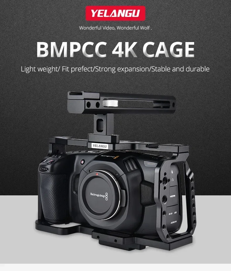 

Yelangu C9 Camera Rig Cage Kit for BMPCC 4K 6K Blackmagic Design Pocket Cinema Black Magic Aluminum Alloy Quick Plate Top Handle