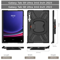 Enhanced Shockproof Tablet Case with 360° Rotating Stand & Handle Grip for S9 Ultra 2023 (Black)