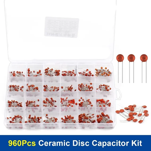 960Pcs/lot Ceramic capacitor Assortment Kit 2PF-0.1UF 50V Ceramic capacitors set 24value*40pcs diy Electronic capacitors 20%