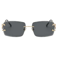 Lunettes carrées sans monture, tendance, en métal, de haute qualité, pour hommes et femmes, lunettes de soleil street shot 6