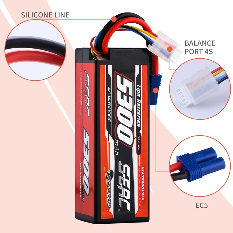 Batterie LiPo 5300mAh 100C avec connecteur T, prête pour usage RC.