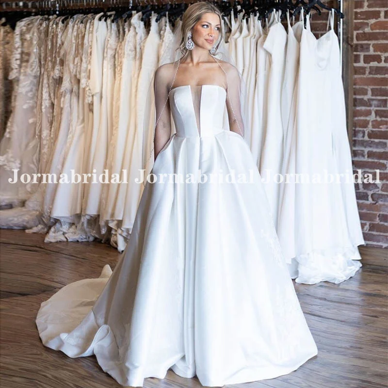 

Женское атласное свадебное платье It's yiiya, белое ТРАПЕЦИЕВИДНОЕ ПЛАТЬЕ С Карманами и V-образным вырезом на лето 2023