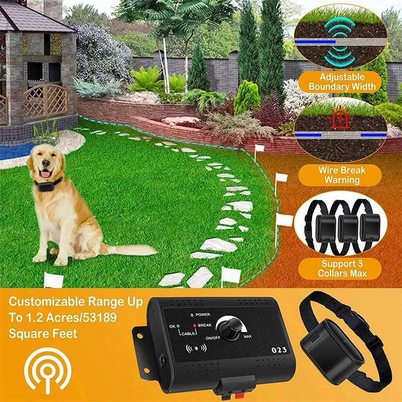 023 Accessories Invisible Wireless Electric Dog Fence System Outdoor Dog Training Remote Control Beep Shock Collar