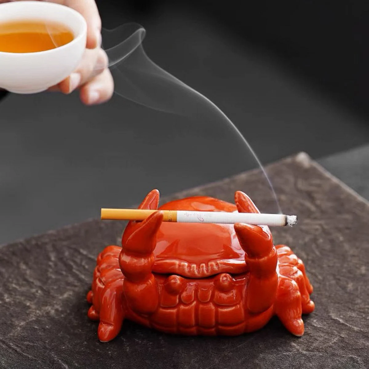 Ceramic Ashtray 1pc Crab Ceramic Ashtray Small Tea Pet Office Home Living Room With Cover Fly Ash Cute Decoration