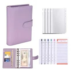 Premium PU Leather Cash Envelope Binder with Zippered Pockets and A6 Planner Organizer - A6 (Purple)