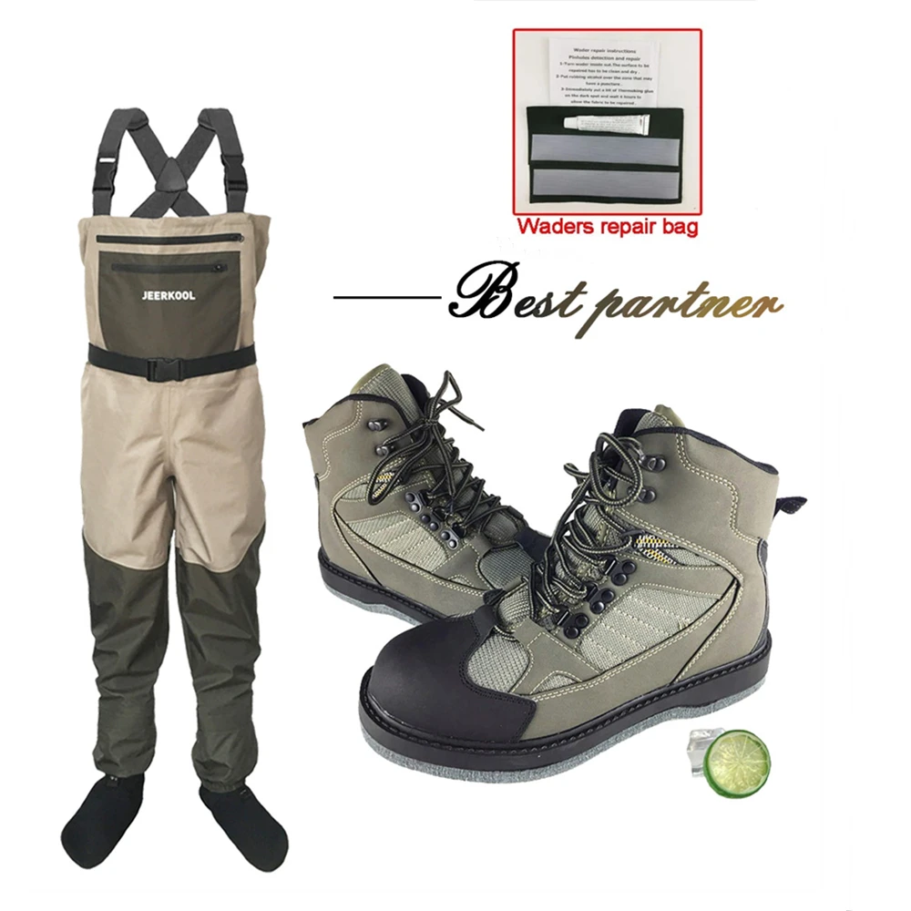 Fly Fishing Waders and Shoes Waterproof Chest Fishing Waders Anti Slip Felt or Rubber Sole Hunting Reef Rock Boots