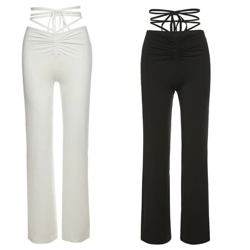 Summer Commute High Street Style High-waisted Flared Trousers Thighs Personality Eith Hollow and Sexy Show Waist Thin retro blue flared pants women s autumn and winter straight stretch high waist denim trousers street fashion