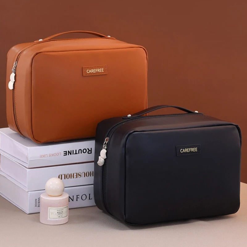 PU Flame Makeup Bag, Beauty Cosmetics Storage Bags, Double Zipper Makeup Brush Bag, Business Travel Toiletries Sorting Bag