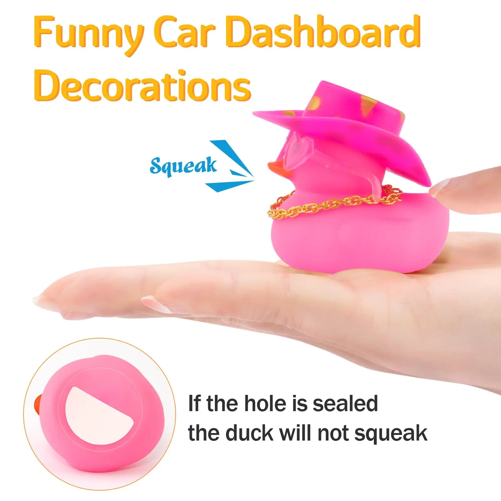 Car Cowboy Rubber Ducks, Dashboard Decorations Pink Duck for Car Ornament Accessories with Hat Heart Glasses Chain, Pink 4