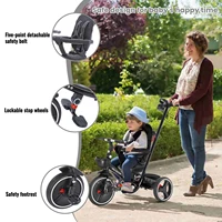 Tricycle pliable pour enfants avec poignée Parent réglable, freins de roue et capot amovible, Tricycle avec dossier et siège 5