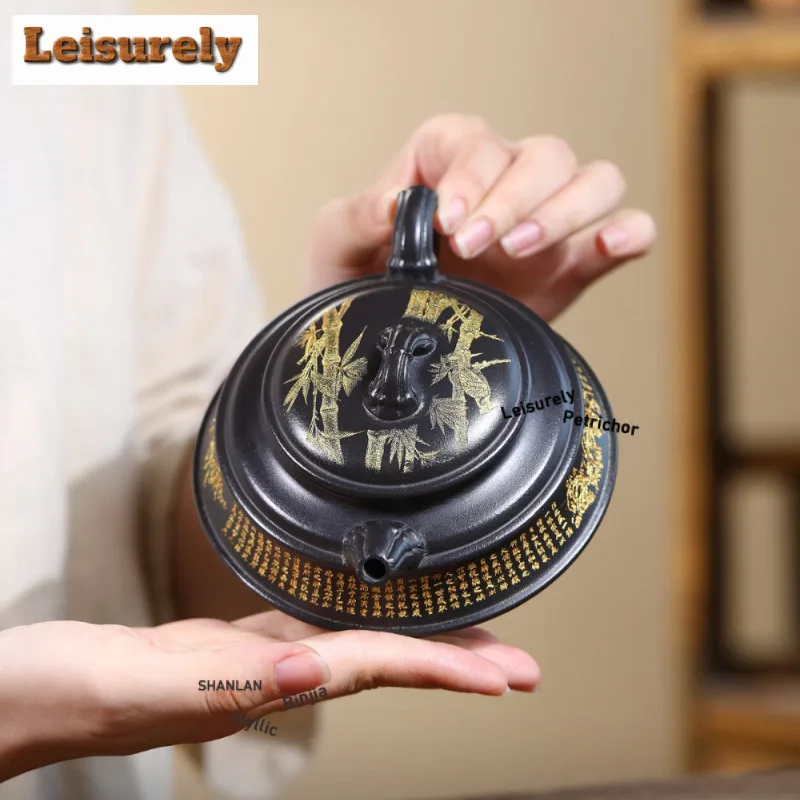 230ml Yixing Purple Clay Teapots Handmade Bamboo Section Pot Raw Ore Stone Yellow Mud Tea Infuser Kettle Zisha Tea Set Supplies