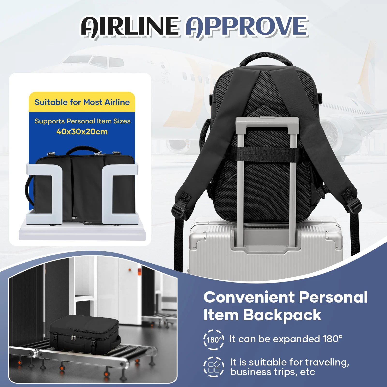 Ryanair Aircraft Cabin Bag 40x30x20 Travel Backpack, Hand Luggage Travel Bags Business Laptop Bag Women Men Backpack Work Bag