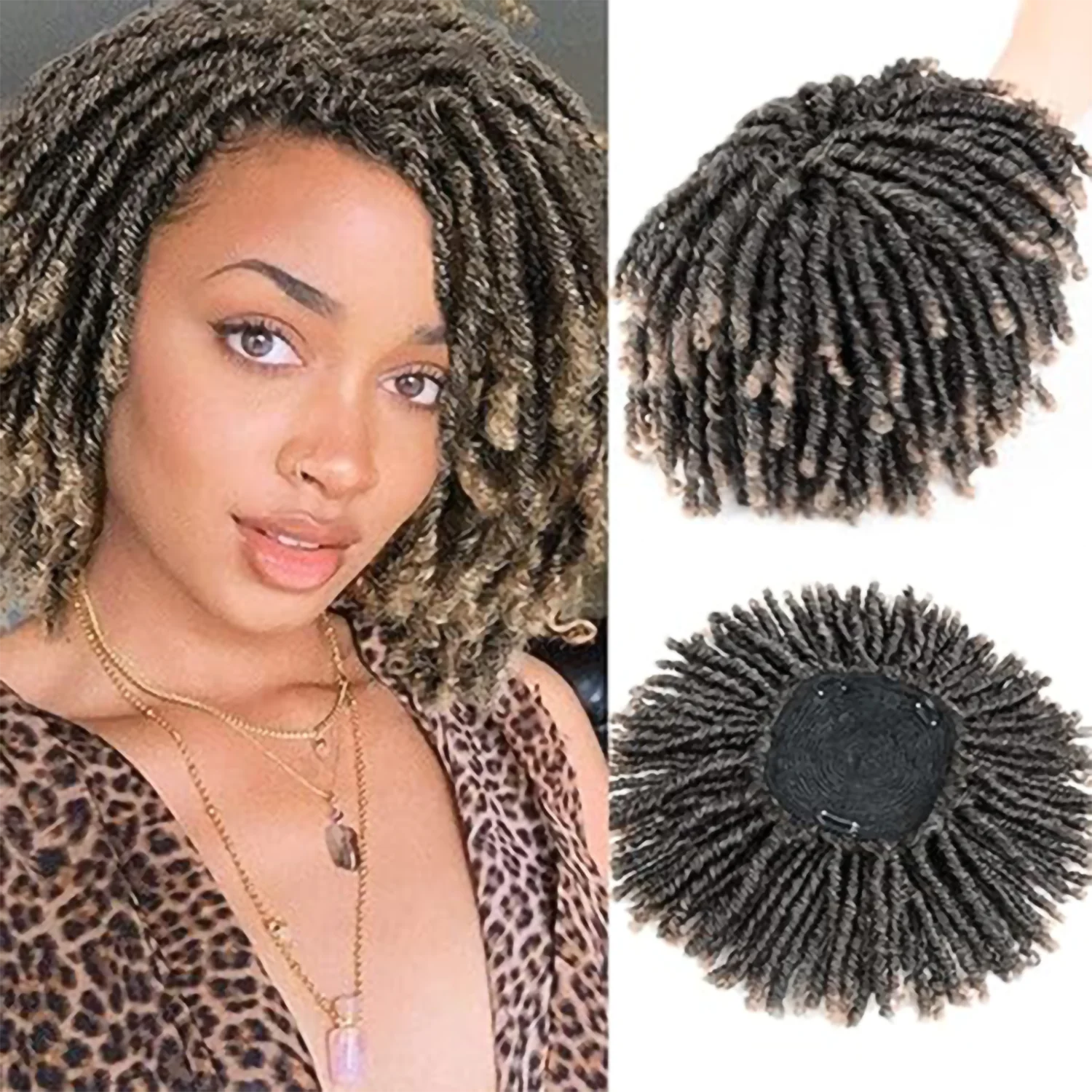 6 Inch Dreadlock Hair Topper Synthetic Locs Braided Half Wig Short Dreadlocs Hair Toupee Afro Curly Wigs For Black Women and Men