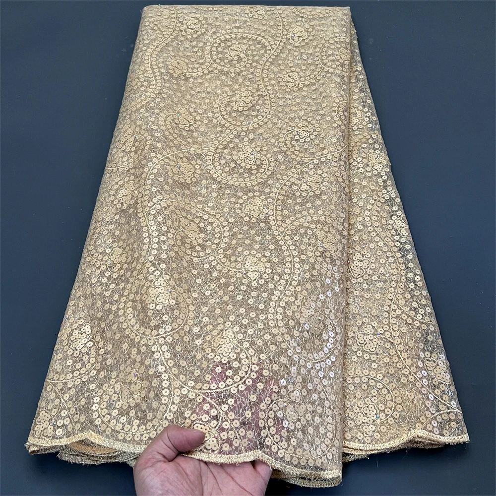 

2024 африканская нигерийская Высококачественная кружевная ткань, вышивка, тюль, чистый свадебное платье, гипюр, блестки для шитья бусин, 5 ярдов