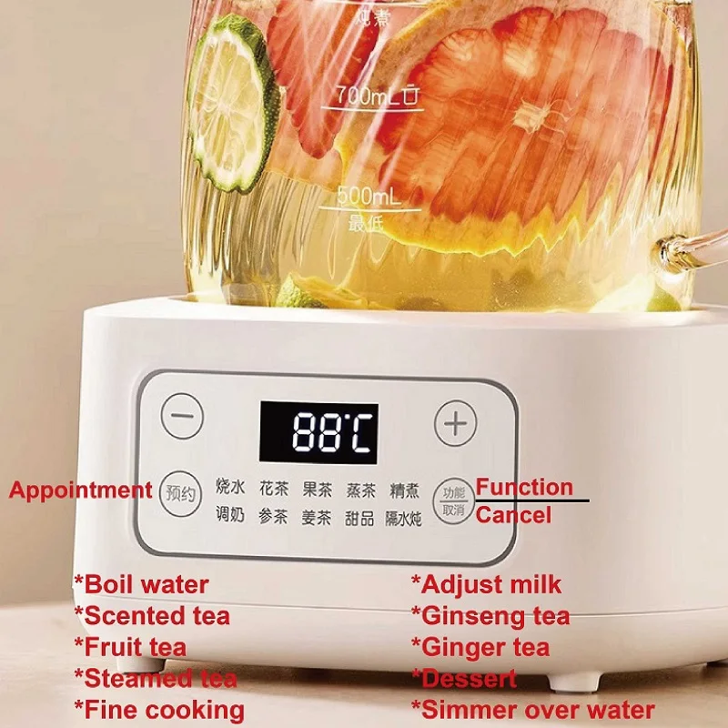 1.2L Smart Health Kettle Home Tea Making Machine Thermal Kettle Office 24h Reservation Glass Flower Teapot Mini Electric Kettle 5