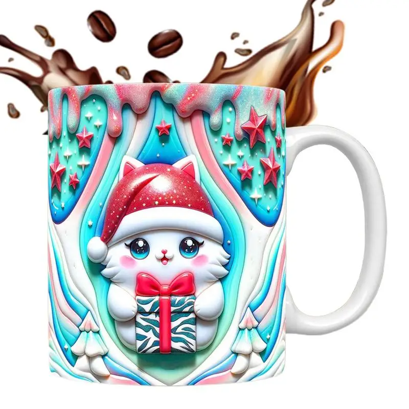 3D Christmas Cat Ceramic Mug 3