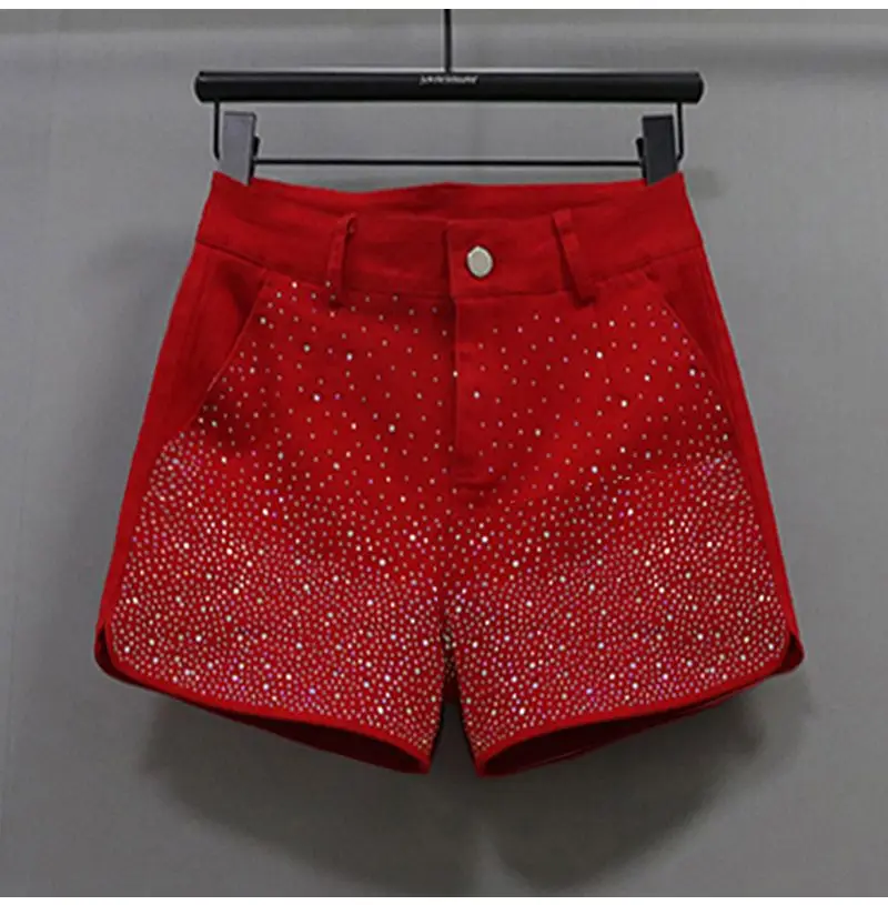 Hot Diamond Denim Shorts for Women's Streetwear / Spring / Autumn wear / New Elastic High Waist Slim Shorts