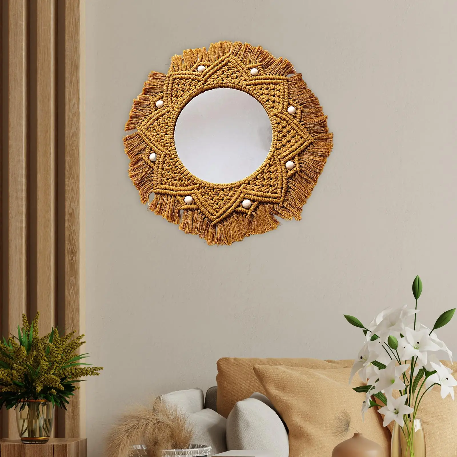 Macrame Fringe Hanging Mirror Wall Hanging Decoration for Entryway Bedroom Dorm 1