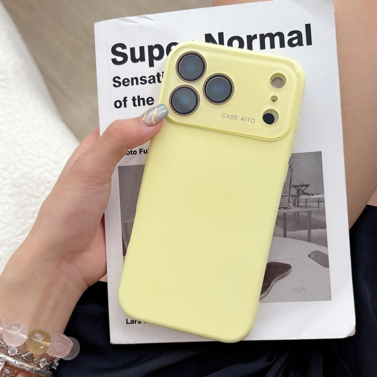 Large Window Liquid Silicone Orange Shockproof Phone Case with Fashion Lens Protection
