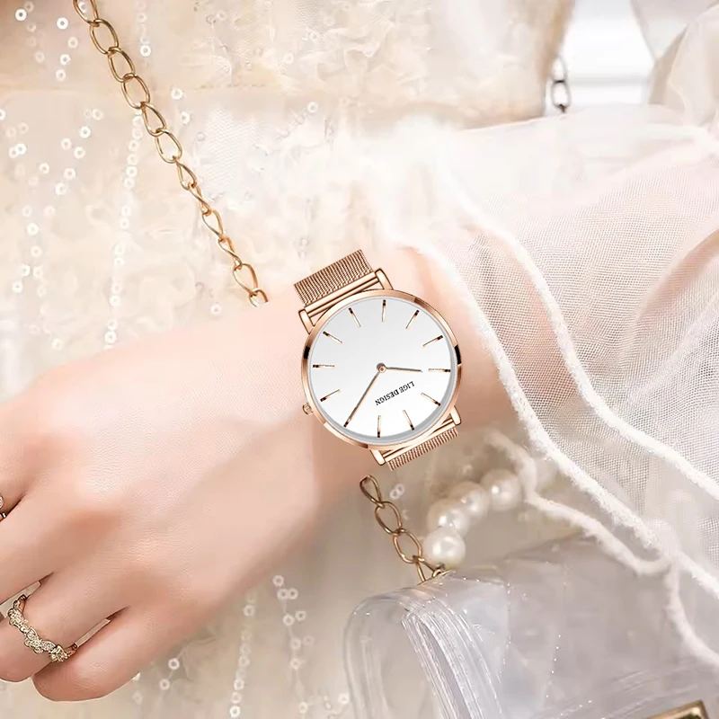 2026 LIGE New Elegant Bracelet Watch For Women Fashion Ultra Thin Mesh Ladies Waterproof Watches Simple Sport Quartz Watch Femme