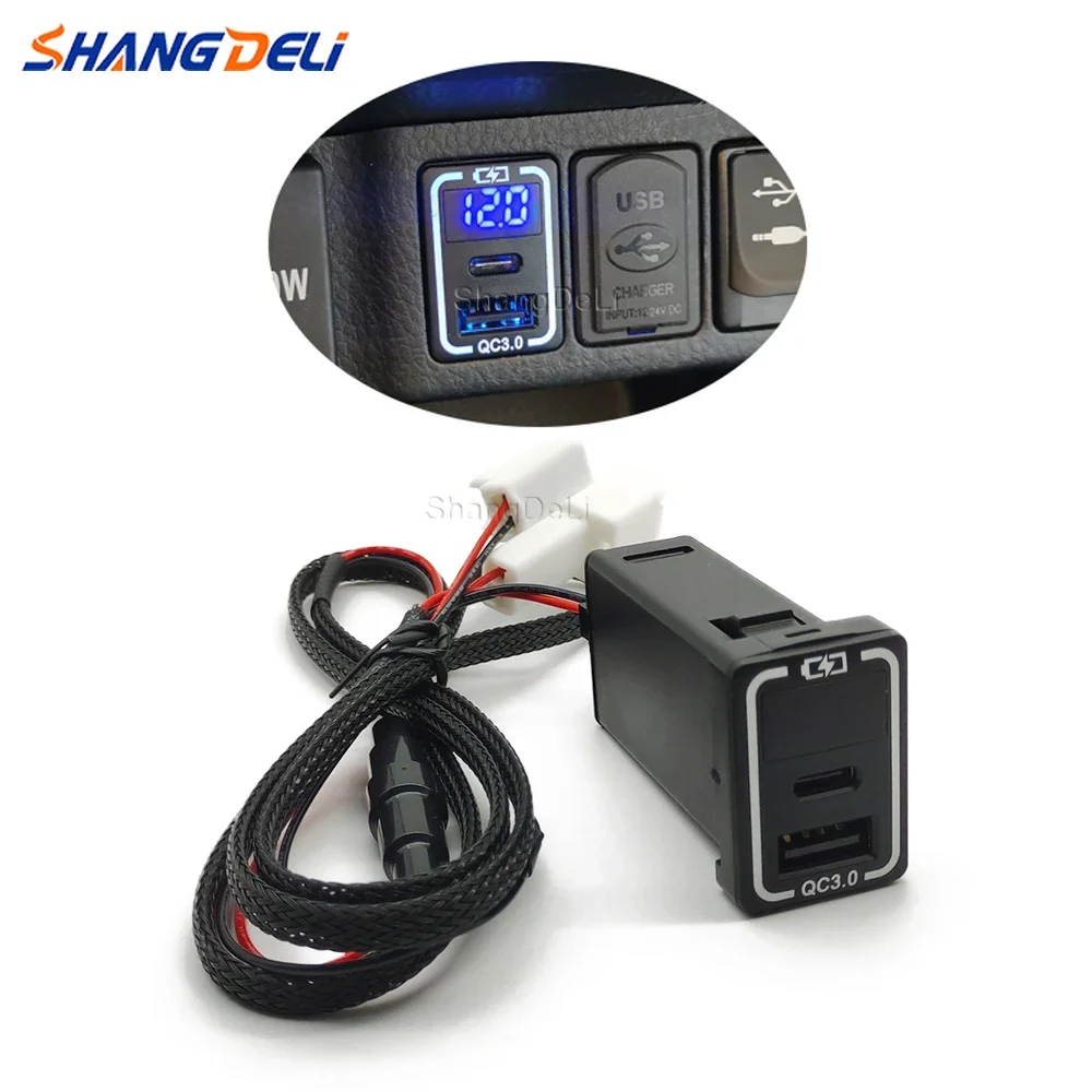 Dual USB QC3.0 Type C Car Charger Universal Phone Auto Vehicle Quick Charging Adapter For Toyota Camry Land Cruiser RAV4 Corolla