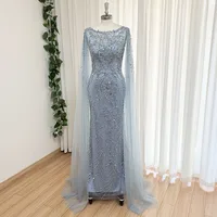 Luxury Mermaid Evening Dress with Cape Sleeves for Women 2026 Elegant O Neck Beaded Formal Prom Wedding Party Gowns Customized - Image 4