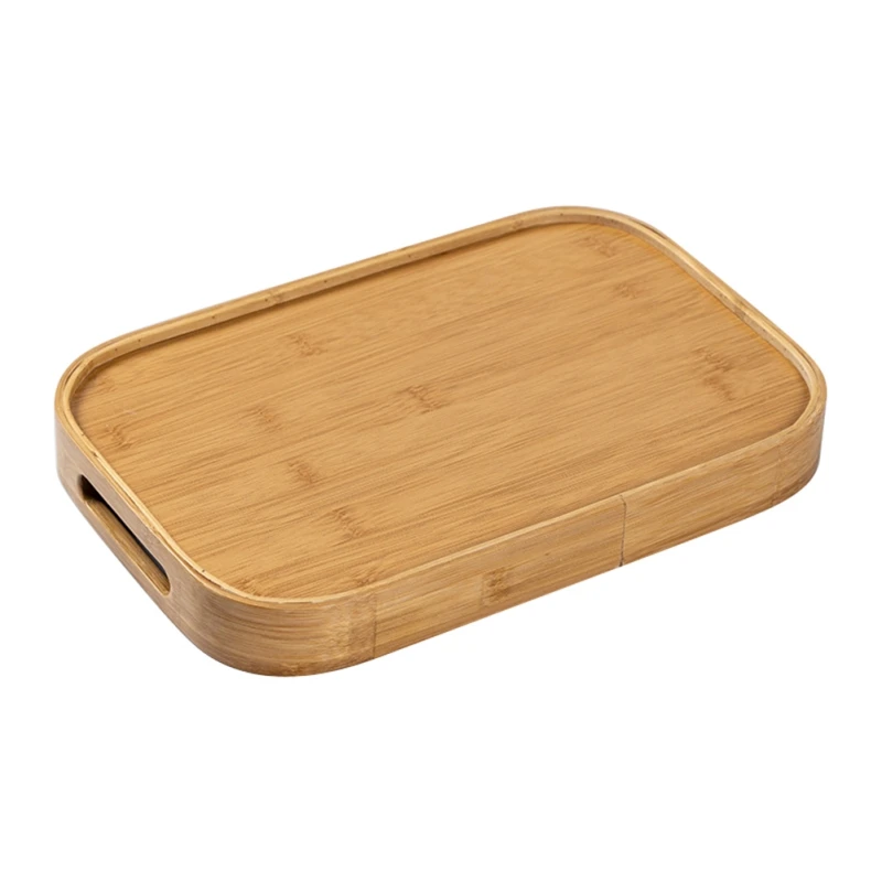 Rectangular Bamboo Wooden Tea Tray Solid Wood Serving Tray With Handle