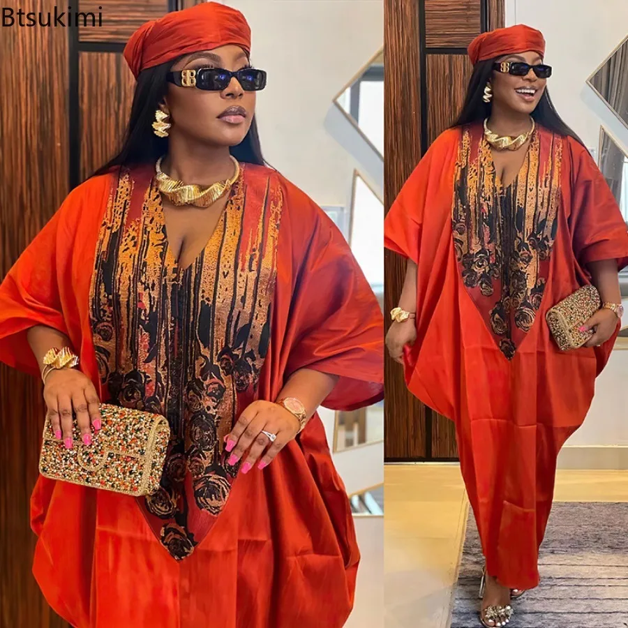 African Ethnic Style Long Dresses for Women 2024 Traditional Printed Patchwork Muslim Abayas Hijab Females Loose Robe Plus Size