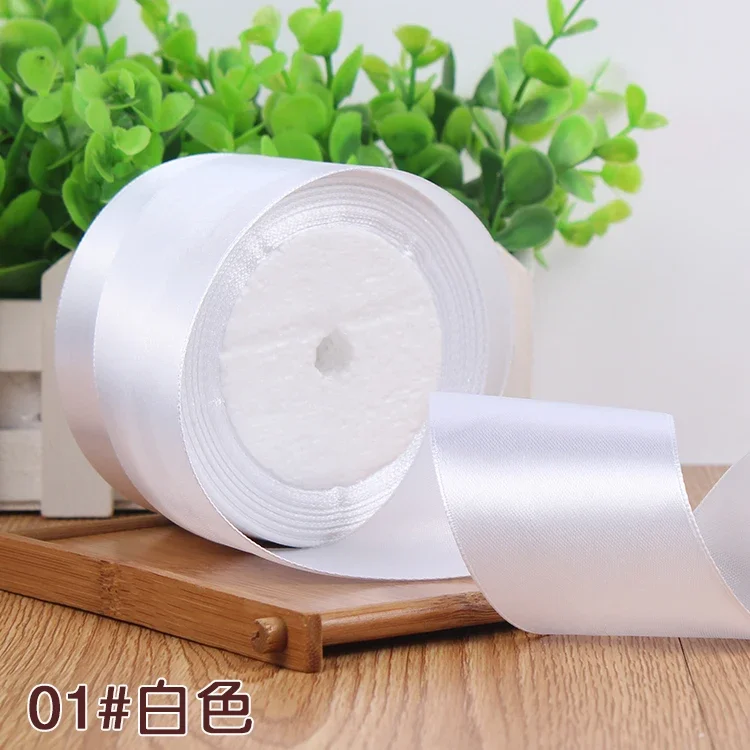 (25 Yards/roll) 2'' (50mm) Single Face Satin Ribbon Webbing Decoration Gift Christmas Ribbons Black White Blue