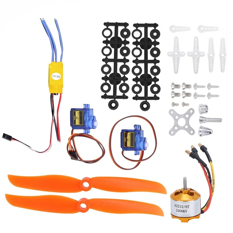 RC 비행기 모터용 금속 및 플라스틱 전기 모터 키트, SG90 서보 2212 KV2200 브러시리스 모터 30A ESC 6035 프로펠러 액세서리