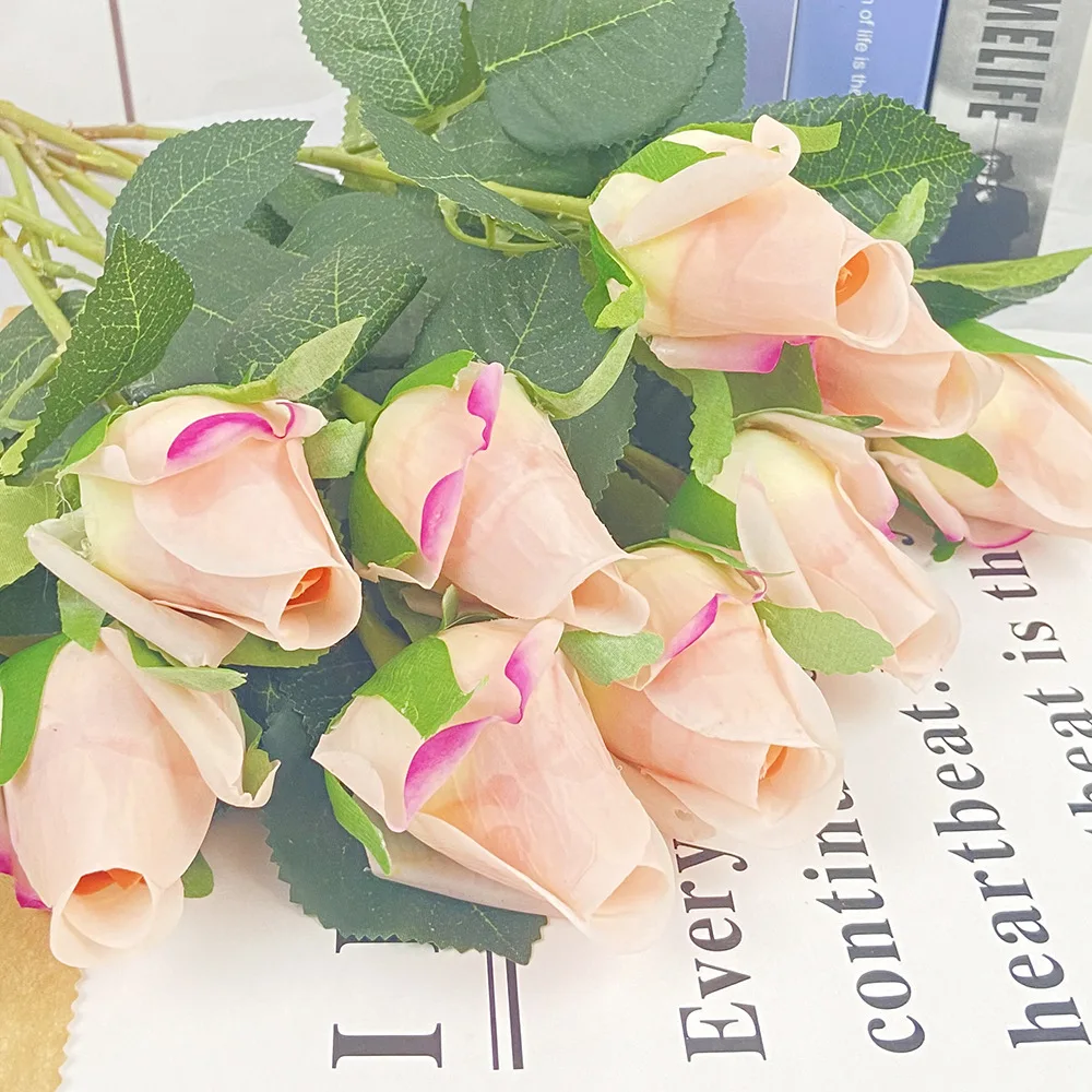 

Single Fake Latex Bud Rose Flower, Wedding Decoration, Valentine's Gift, Home, Living Room, Party Decor, Flore Branch, 7Pcs