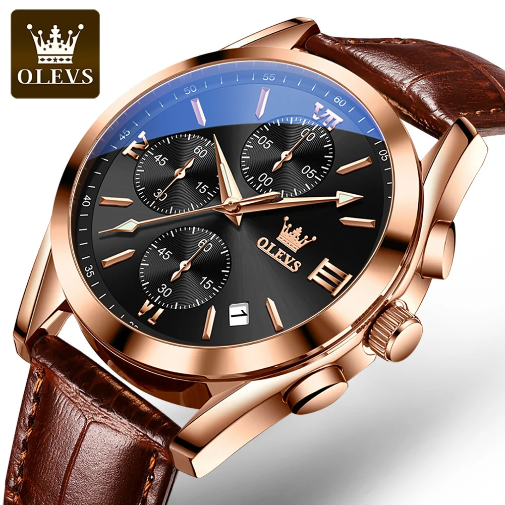 

Fashion Olevs Top Brand Luxury Sports Three Eyes Six Hands Chronograph Watch Waterproof Calendar Men's Quartz Watches