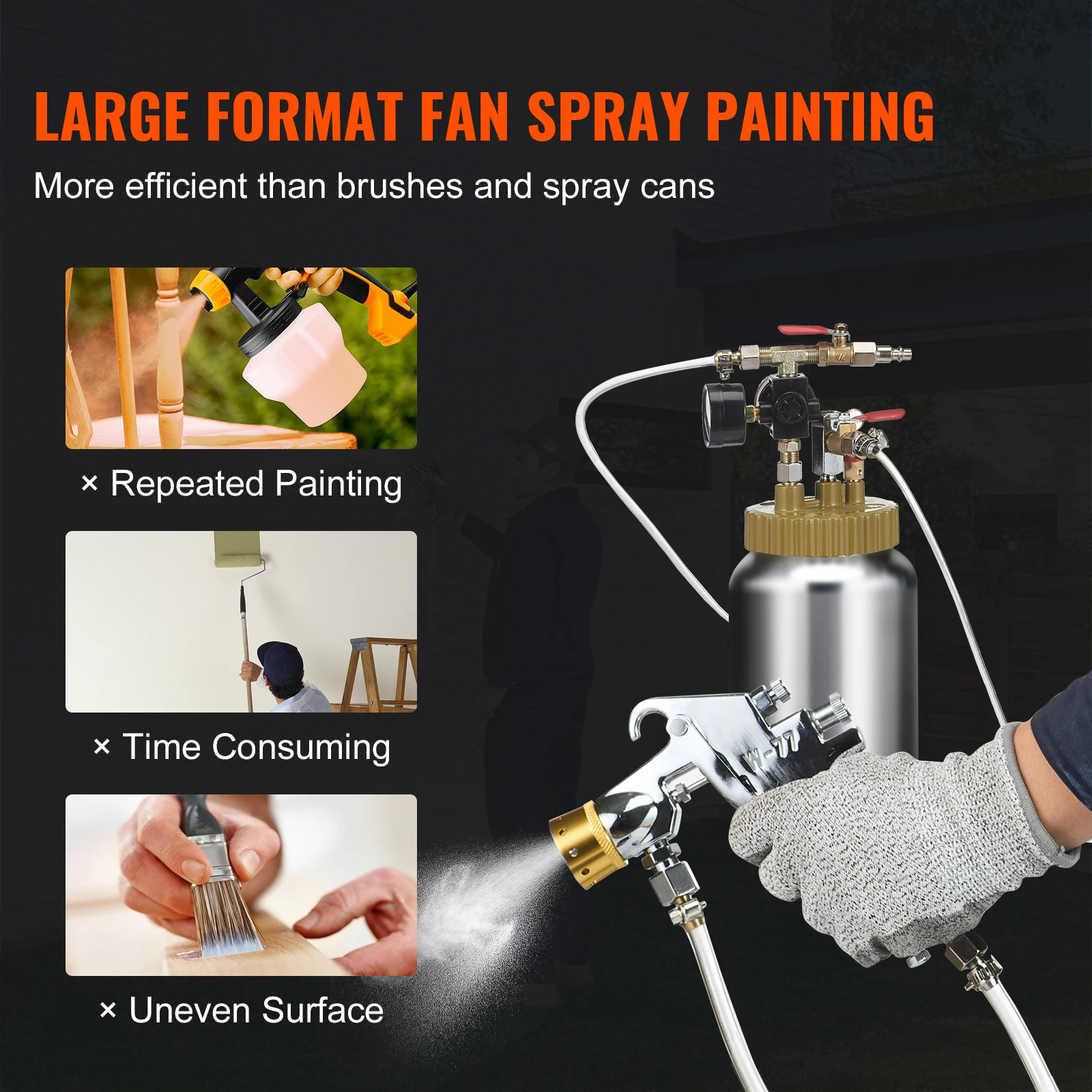Lightweight Spray Paint Pressure Pot Tank with 1.8mm Nozzle Gun
