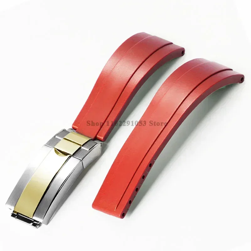 Premium 20mm Waterproof Rubber Watch Strap with Metal Folding Buckle